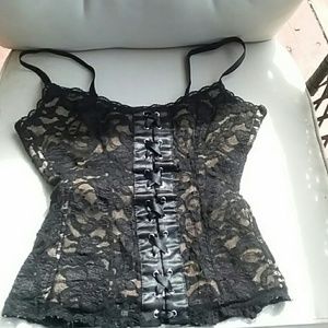 Black Satin Chemise with Delicate Lace Trim